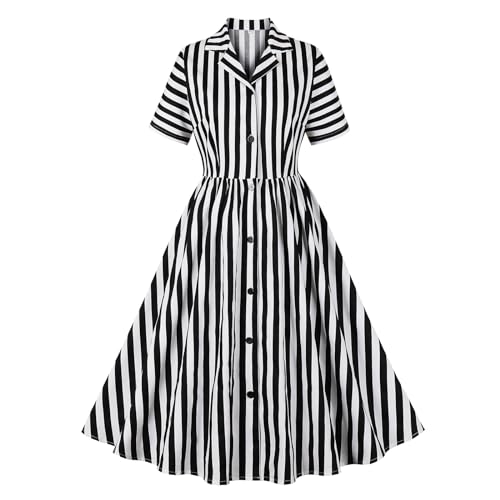 Wellwits Women's Stripe Button Down Office Work Vintage Blazer Dress