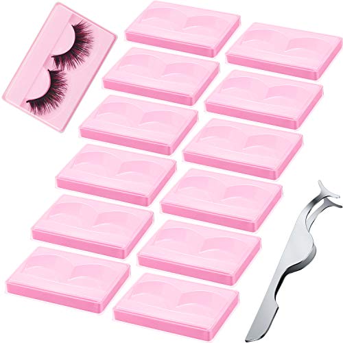 50 Sets False Eyelash Storage Box, Empty False Eyelash Care Storage Case Box Plastic Eyelash Box Container Packaging Holder with False Eyelash Applicator for False Eyelash Care Storage (Pink)