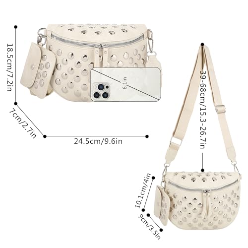 Riñonera de piel con remaches estilo punk con correa ajustable de mujer 4