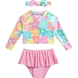 Lavable en machine Generisch Maillot de bain fille manches longues deux pièces noeud noeud maillot de bain rashguard volants bas bas bas rare, Rose, 18