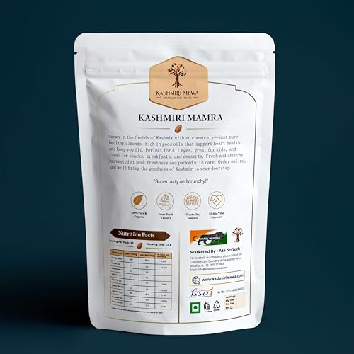 Image of Kashmiri Mewa Kashmiri Mamra Almonds 500g - Original Kagzi Badam, Crunchy, High Oil Content, Naturally Grown, Raw Organic Nut, Premium Best Fresh Dry Fruits, Healthy Daily Nutrition