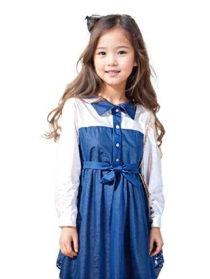 Contrast Dress Long Sleeve Denim Style Frock with Bow Belt Stylish Party & Casual Wear Outfit for Women Trendy and Comfortable Dress for Every Occasion-picture-21