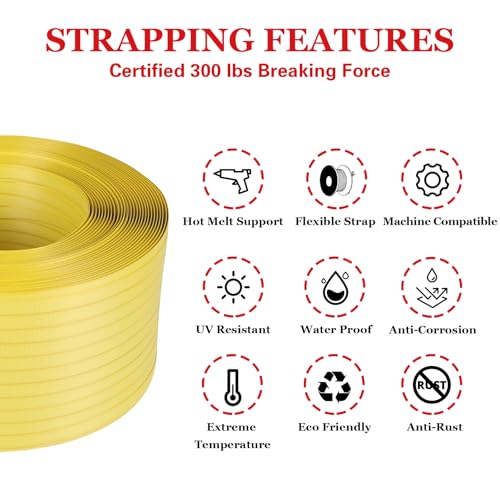 Image of Banding Strapping Kit, Poly Strapping Kit, Packaging Banding Tool with 1 /2 inch Width, 2600 ft Length Polypropylene Strapping Coil Roll and Dispenser Box - Certified 300 lbs Break