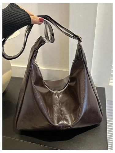 SweatyRocks Women's Retro Vintage PU Leather Shoulder Bag Large Capacity Zipper Handbag Underarm Purse4