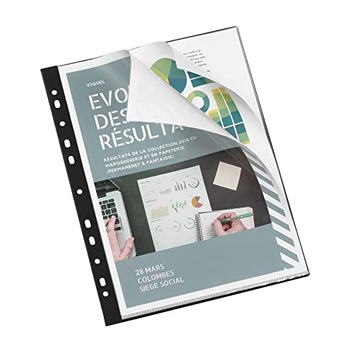 Viquel - Bolsas perforadas para carpeta A4 - Portadocumentos de 40 vistas, color negro