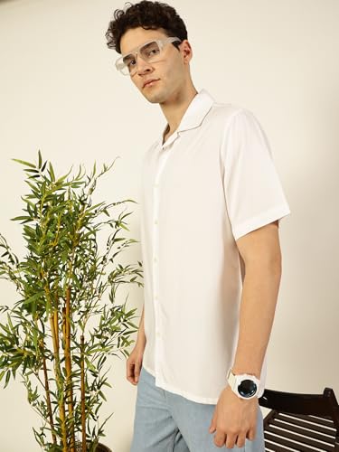 Image of Thomas Scott Men Half Sleeves Camp Collar Oversize Fit Solid Casual Shirt