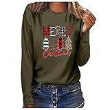 Camisetas de manga larga de Navidad para mujer, camisetas de otoño con cuello redondo, camisetas de manga larga, camisetas divertidas con gráficos, túnicas de Navidad, blusas sin botones, 003* Verde