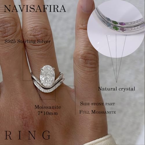 2-PC Oval Cut Moissanite Ring Set | S925 Sterling Silver 2.5CT Bridal Jewelry, 7x10mm Hypoallergenic Wedding Rings, Half-Eternity Band with Full Prong Setting2