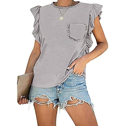 MIHOLL Women's Summer Sleeveless Tops Casual Loose Ruffle Shirts Tank Tops Cover