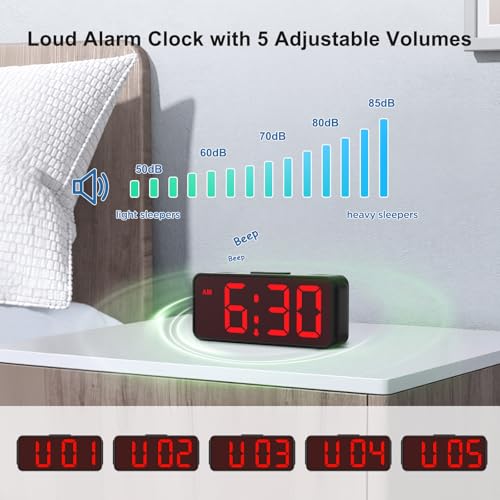 Image of Peakeep Small Battery Powered Digital Alarm Clock | Cordless Home Travel Portable, 1.65 inch Large Numbers Auto Brightness, LED Display 4 Dimmers, 5 Volumes