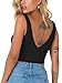 REORIA Women's Summer Sexy Plunge Deep V Neck Double Lined Sleeveless Backless Slim Fitted Cami Camisole Going Out Cropped Tank Top Trendy Basic Crop Tops Black Medium