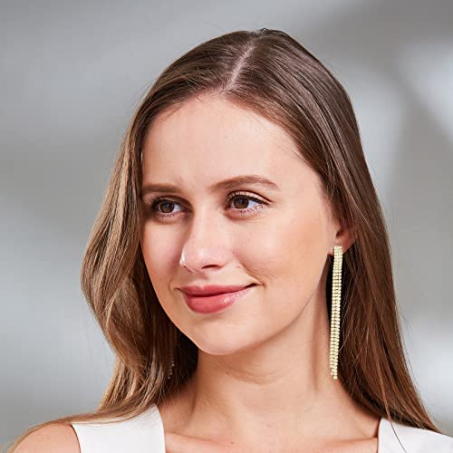 YOQUCOL Boho Tassel Chandelier Clip On Earrings CZ Crystal Long Drop Dangle Chain Bohemian Not Pierced Earrings For Women2