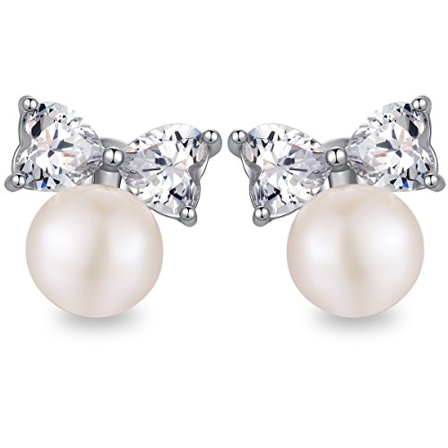 Bow Earrings Zowbinbin Bow Earrings Pearl Bow Earrings Sterling Silver Cubic Zirconia Bow Stud Earrings Women Bow Stud Earrings Fashion Pearl Bow Earrings Hypoallergenic Pearl Bow Stud Earrings