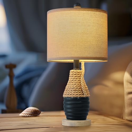 OYEARS 20" Table Lamp for Bedroom, Bedside Table Lamp for Living Room, Small Farmhouse Lamps for Nightstand, Coastal Nautical Lamp Deco, Ocean Beach Vintage Retro Style, Navy Blue - Image 5