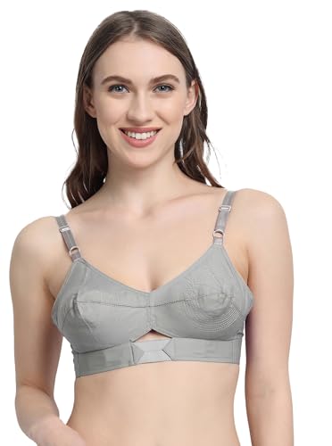 Image of VSTAR Queen U Black CLR Soft Cotton Bra for Women | Wirefree, Single Layered Seamed Cups | Adjustable Straps | Comfy Non Padded Bra 32 | Cool Grey