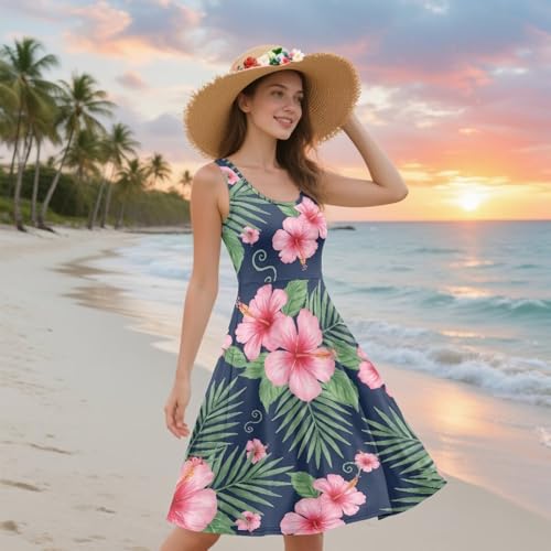 Image of Dreaweet Casual Sleeveless Dresses for Women Girls, Round Neck Tank Dresses with Pockets Summer Sundress Size XS-4XL