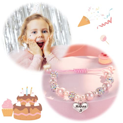 Jeka Happy Birthday Gifts for 5-10 Year Old Girls, 10th Birthday Pink Pearl Heart Charm Bracelets Gifts for Girls Daughter Granddaughter Niece Cousin2