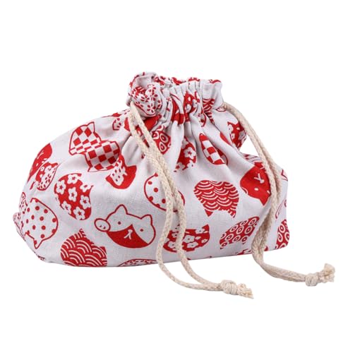 Beatifufu Bolsa Bento Japonesa de Doble Capa Algodón y Lino Bolsa de Almuerzo con Cuerda Japonés Ligera y Portátil para Oficina y Picnic