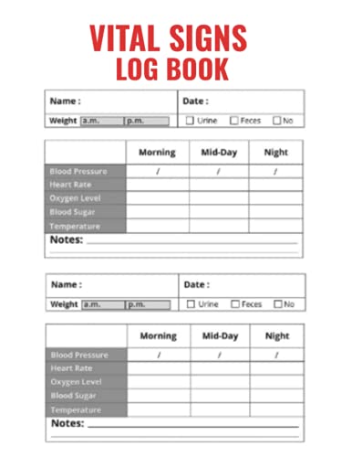 Vital Signs Log Book Large Print Notebook: Notebook Size 8.5"x11" 100 Blank Vital Signs Log Pages: The Vital Signs Notebook Large Print Effectively ... patient / include blood pressure and more)
