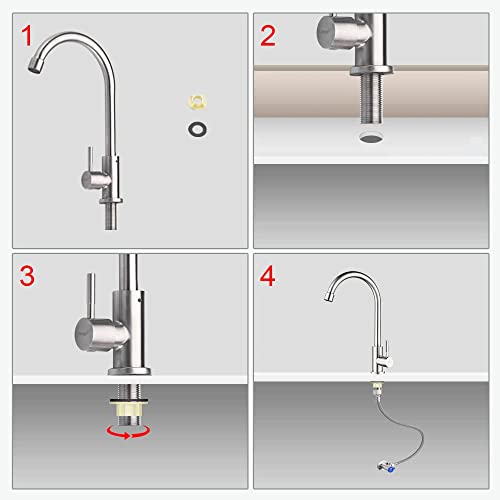 Edelstahl Waschtischarmatur, Wasserhahn Küche, Küchenarmatur aus Edelstahl, 360° Drehbar Kaltwasserhahn, Spültischarmatur, Vertikal, für Küchenspülen, Garten (Einzige Erkältung)