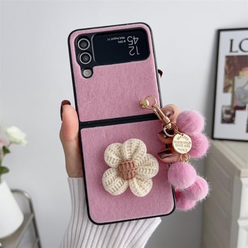 Coque peluche tournesol pour Samsung Z Flip 5 4 3 rose mate antichoc