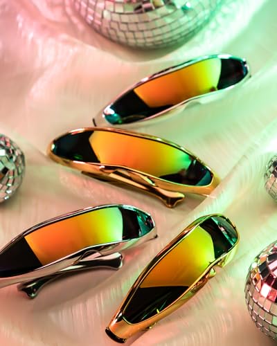 Image of 4 Pairs Futuristic Narrow Cyclops Sunglasses Robot Space Costume Color Mirrored Lens