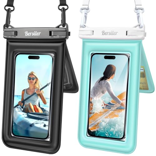 Bersiler Floating Waterproof Phone Pouch 2 Pack, IPX8 Waterproof Phone Case with Double Space, Beach Cruise Vocation Essentials, Underwater Cell Phone Dry Bag for iPhone 17 16 15 Galaxy S26 Ultra
