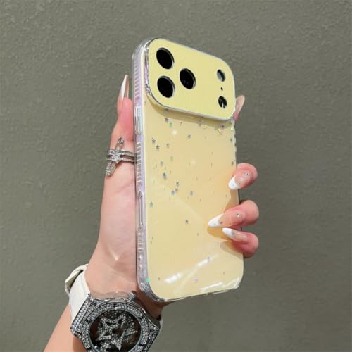 Coque iPhone 15 Pro Sequins et étoiles, l'accessoire Jaune Laiteux idéal pour vos soirées branchées