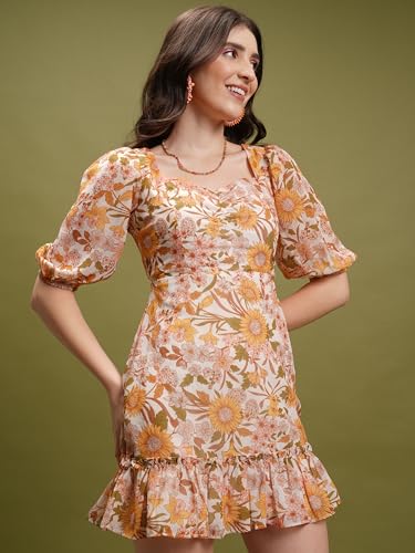 Image of Tokyo Talkies Women's Short Sleeves Sweet Heart Neck Printed Dresses | Stylish| Casual