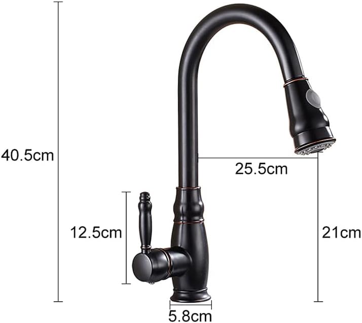 Kitchen Sink Faucet for Bar Farmhouse Commercial, Kitchen Mixer Black Pull Out Kitchen Faucets, Deck Mount Kitchen Sink Faucet Crane, Cold Hot Water Tap Rotate(Painting Black)
