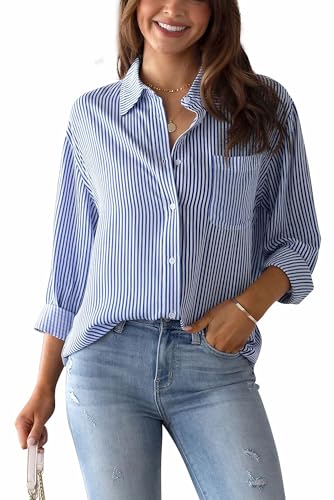 AIEOE Gestreiftes Hemd Damen Elegante Hemden für Damen Langarm Shirts...