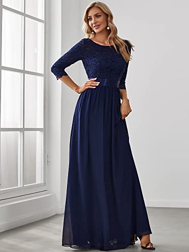 Ever-Pretty Womens Plus Size Crewneck Lace Long Sleeve Maxi Petite Evening Gowns Navy Us26 #TOP3