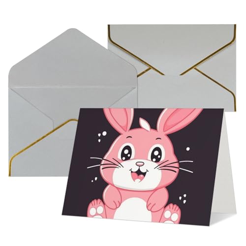 WLKSNBVD グリーティングカード 封筒付き かわいいピンクのカートゥーン ウサギ Thinking of Youカード 4x6 ブランクノートカード 誕生日 ベビーシャワー おめでとう 結婚式 サンキューカード あらゆる機会に