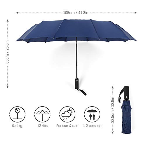 KKmoon 12 Costelas Guarda-chuva dobrável à prova de vento para viagem Guarda-chuva de golfe Canopy c