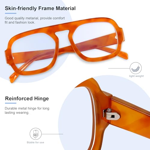 Image of Aviator Blue Light Blocking Glasses for Women Men Square Flat Top Computer TV Eyeglasses Anti Eyestrain