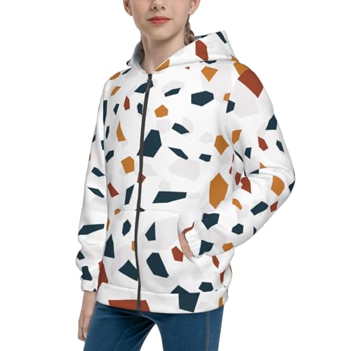 Terrazzo Tile Pattern Kids Pullover Hoodies Boys Zip Up Sweatshirts Girls Athletic Clothes with Pocket