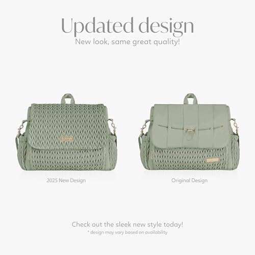 Hannah & Sophia Belle Convertible Baby Diaper Backpack & Bag in Sage Green, Large Size, Dual Sided Water Resistant Changing Mat Included, Detachable Shoulder Straps, Easy To Use