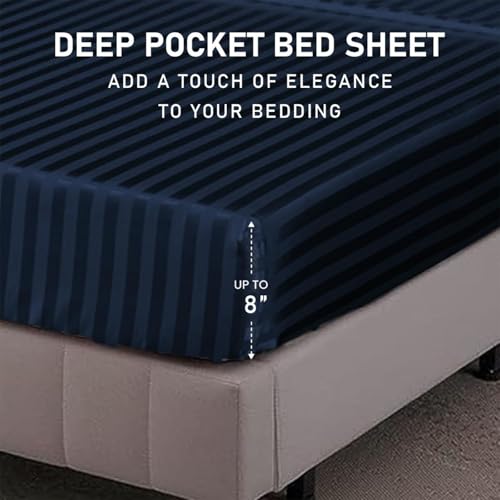 Image of Luxury 100% Glace Cotton Bedsheet for Double Bed King Size 300TC- Soft & Durable Bedding with 1 Fitted Sheet (72 inchx78 inch) & 2 Pillow Covers (18 inchx28 inch) - Wrinkle-Resistant, Machine Washable.