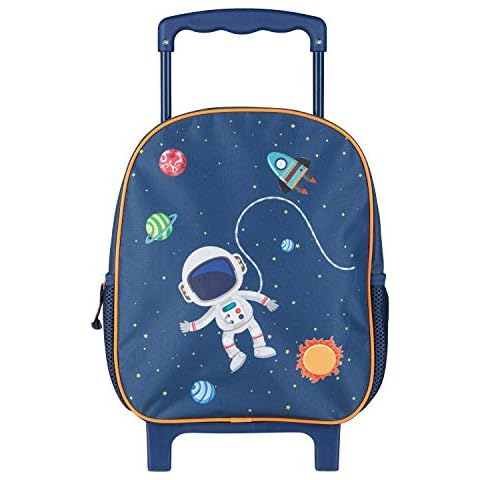 Idena Backpack Trolley with 2 Glitter Wheels for Children, Dark Blue with Stylish Astronaut and Space Motif, as Hand Luggage Suitcase, School Trolley and Children's Backpack, Approx. 31 x 27 x 10 cm Cover