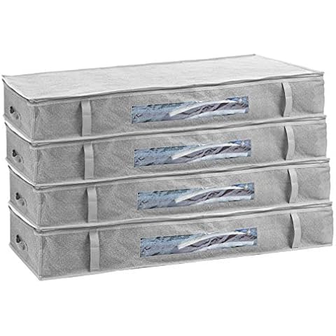 2friends Unterbettkommode 4er Set, Unterbett Aufbewahrungsbox, Unterbettkommoden je ca. 100 l Fassungsvolumen; 100x50x15 cm, Aufbewahrungstasche für Decken und Kissen mit Sichtfenster, grau Cover