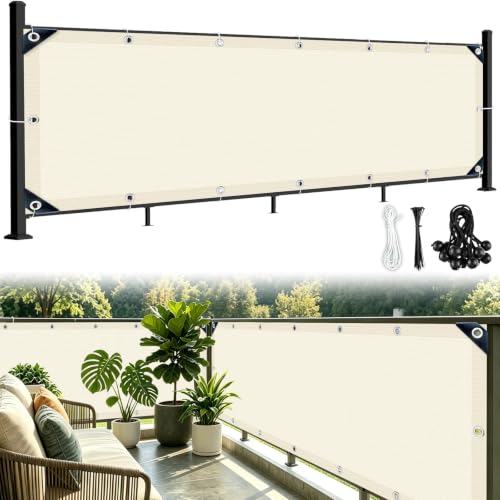 HUXNTN Balcony Privacy Screen Thickened 200GSM HDPE Fabric 3'3"x9'9"