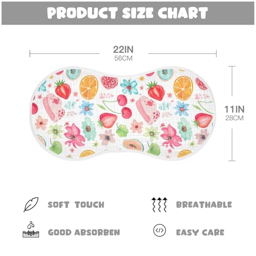 Watercolor Fruits Muslin Burp Cloths 22x11 Inch - 4-Layer Organic Cotton & TPU Waterproof Lining, Absorbent Baby Bibs for Boys/Girls with Hanging Loop4
