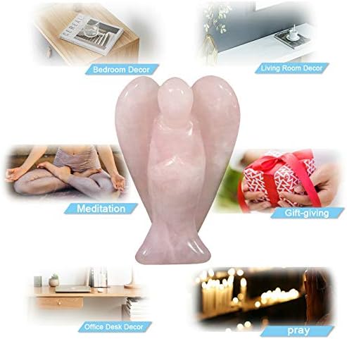 Amogeeli 3" Rose Quartz Crystal Guardian Angel Carved Crystals Pocket Guardian Angels Stone for Reiki Healing Home Decor