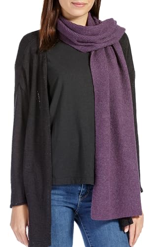 Fishers Finery Women's 100% Cashmere Ribbed Knit Scarf | Gift Box (Eggplant)