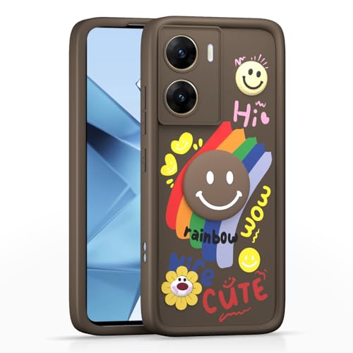 Image of Pikkme Back Cover for Vivo V29e 5G | Soft Silicone| Cute Rainbow Smile & 3D Cartoon Flower Design | Shockproof Raised Camera Protection Bumper Case (Brown)