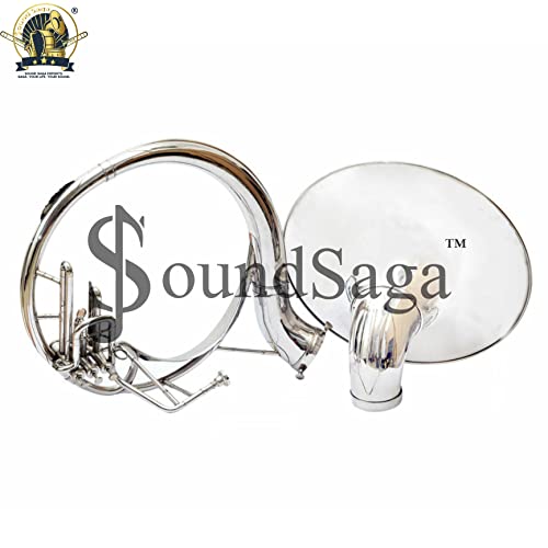 Sound Saga® Chrome Nickel Finish 22" King Size Handmade Sousaphone Brass Made Bb Big Bell Tuba With Mouth Piece And Carry Bag Musical Instrument Gift (Silver) #TOP4