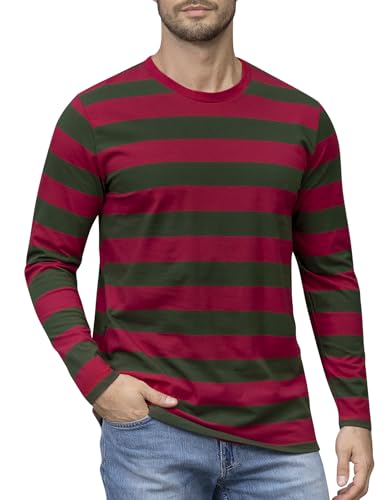 Funny World Red and Green Striped Shirt Long Sleeve Mens Halloween T-Shirts, Large, Green and Red Striped Long Sleeve