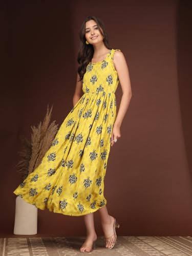 Image of Dress for Women | New Rayon Floral Printed Flared Maxi Dress for Women & Girl's