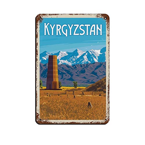 EKMCL Plaques en métal vintage, voyage au Kirghizistan, affiche en métal, décoration murale, bureau, café, salle de bain, 15 x 30 cm