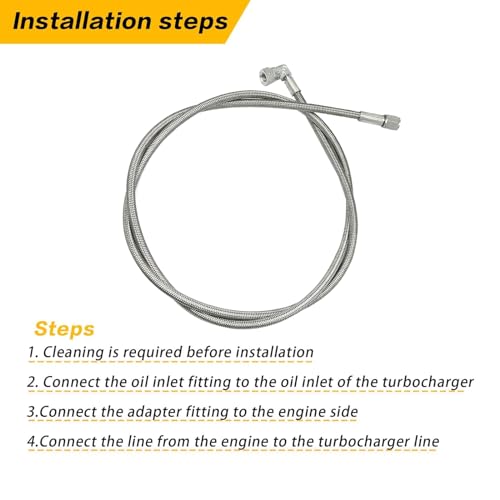 Image of SecosAutoparts 4AN turbo oil feed line adapter 60 inch Turbo Feed Line Length Stainless Steel Braided 4AN Pressure Stainless Remote Turbocharger Oil Drain Return Line AN4 90 Degree End Straight Hose